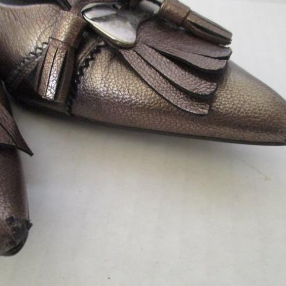 **Stuart Weitzman Metallic Flats Pewter Dark Gold Pointed Toe Tassel - Picture 9 of 11